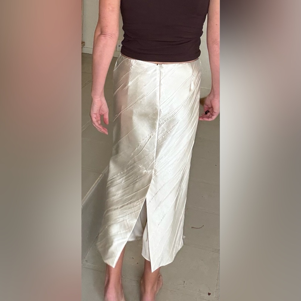 Max Mara $750 Sportmax Ruta Ivory Satin Midi Skirt NWT Size 10 Bias Cut Italy - Picture 5 of 16